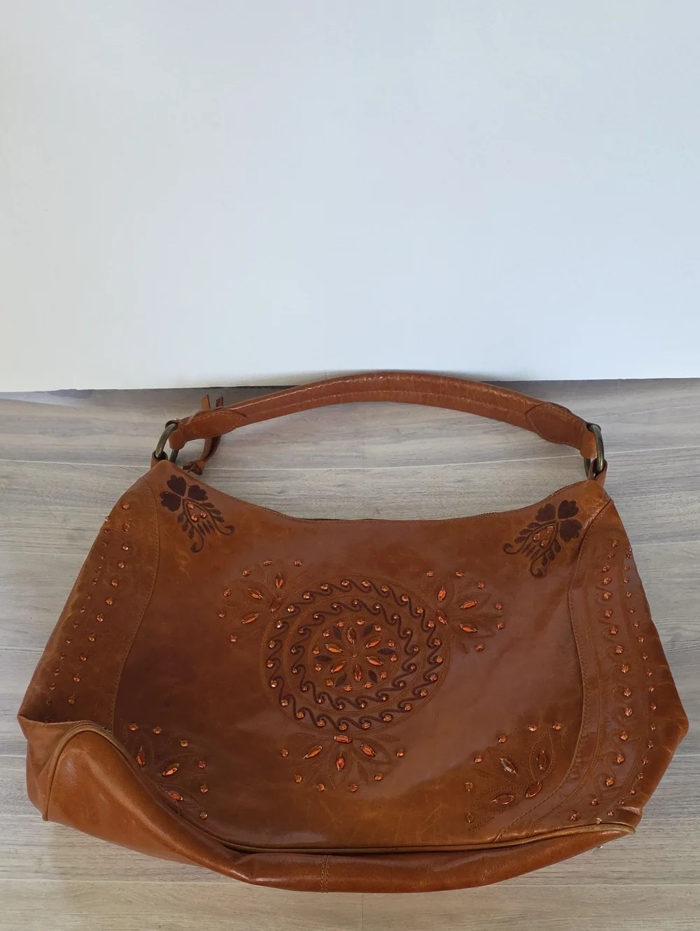 VNTG Wilsons Leather Large Rhinestone Gem Hobo Boho Western Shoulder Handbag